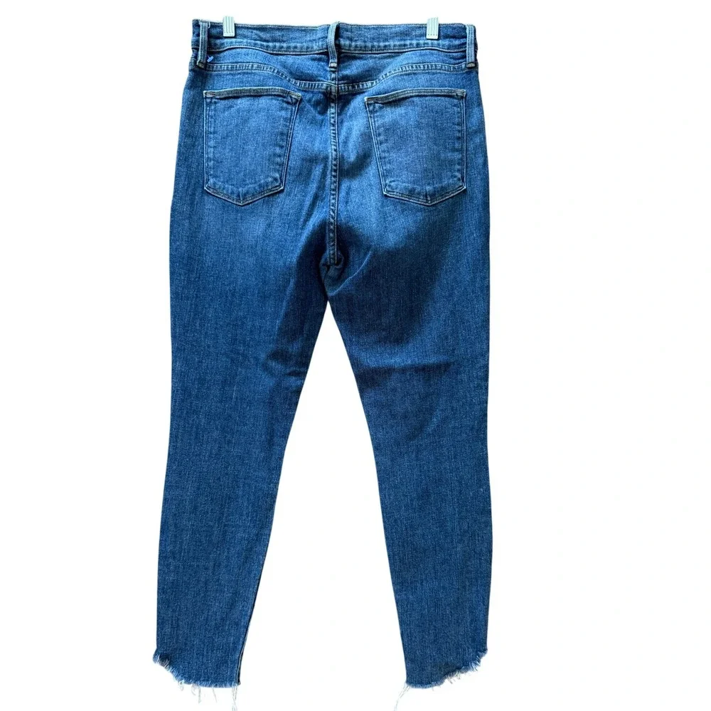Frame Le‎ High Skinny Jeans Blue Mid Rise Raw Hem Distressed Astaire Sz 32 - Picture 3 of 10